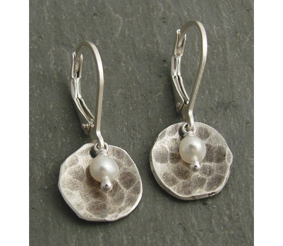  Ian Gibson - Hammered Oxidized Sterling & Pearl Earrings